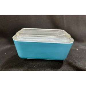 Vintage Pyrex Refrigerator Dish Primary Blue 502-B with Ribbed Lid 502-C